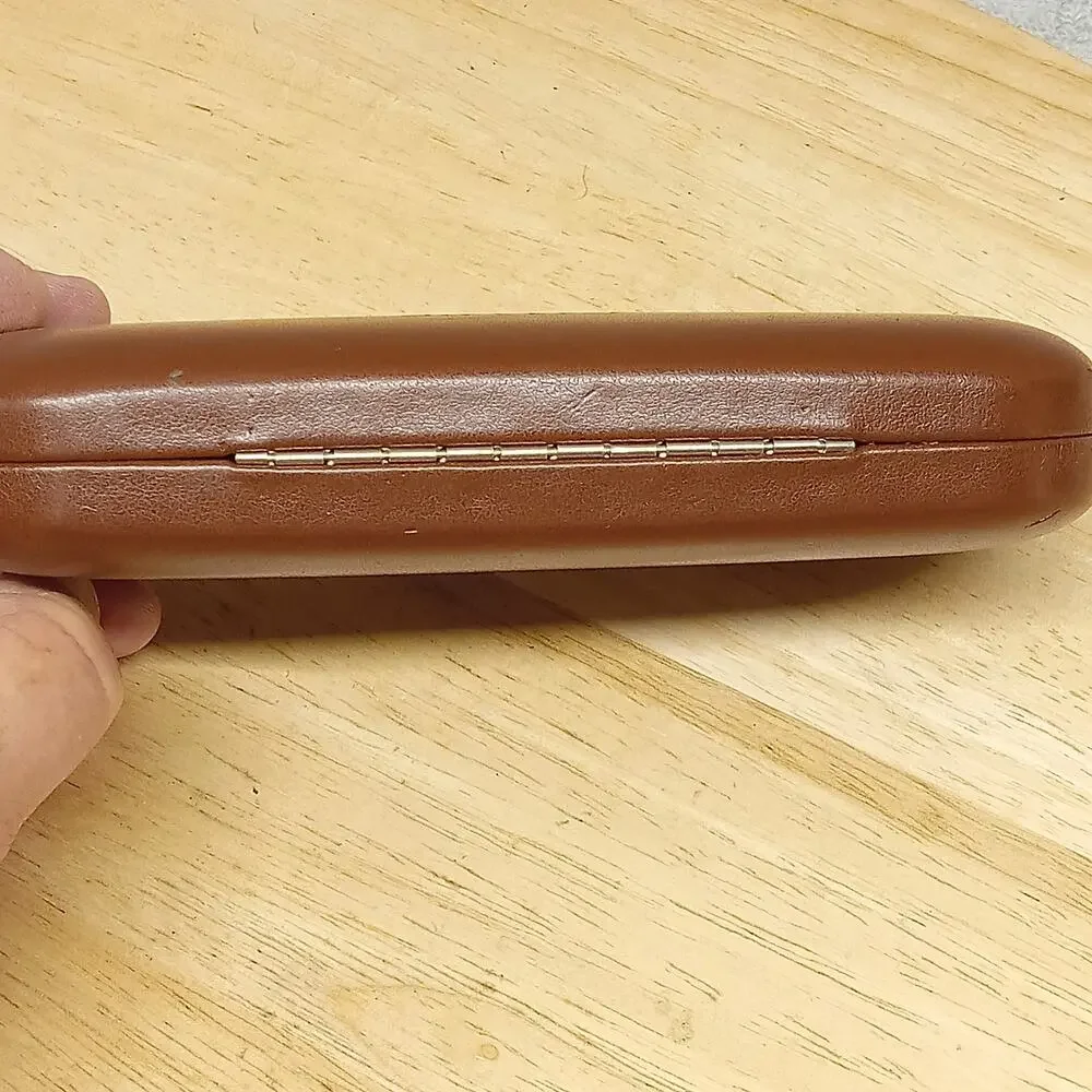 Chaps Eyeglasses Case Leather Brown Suede Inside Hinged Hard Case